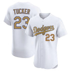 Los Angeles Dodgers #23 Kyle Tucker Player White Gold AmberGomez Limited Elite Home Stitched Jerseys