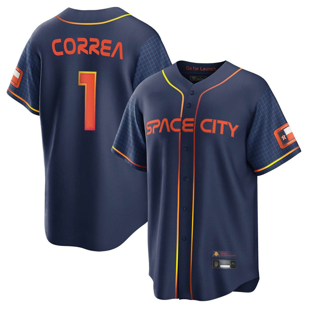 Houston Astros #1 Carlos Correa Player Navy AmberGomez City Connect Home Game Stitched Jerseys