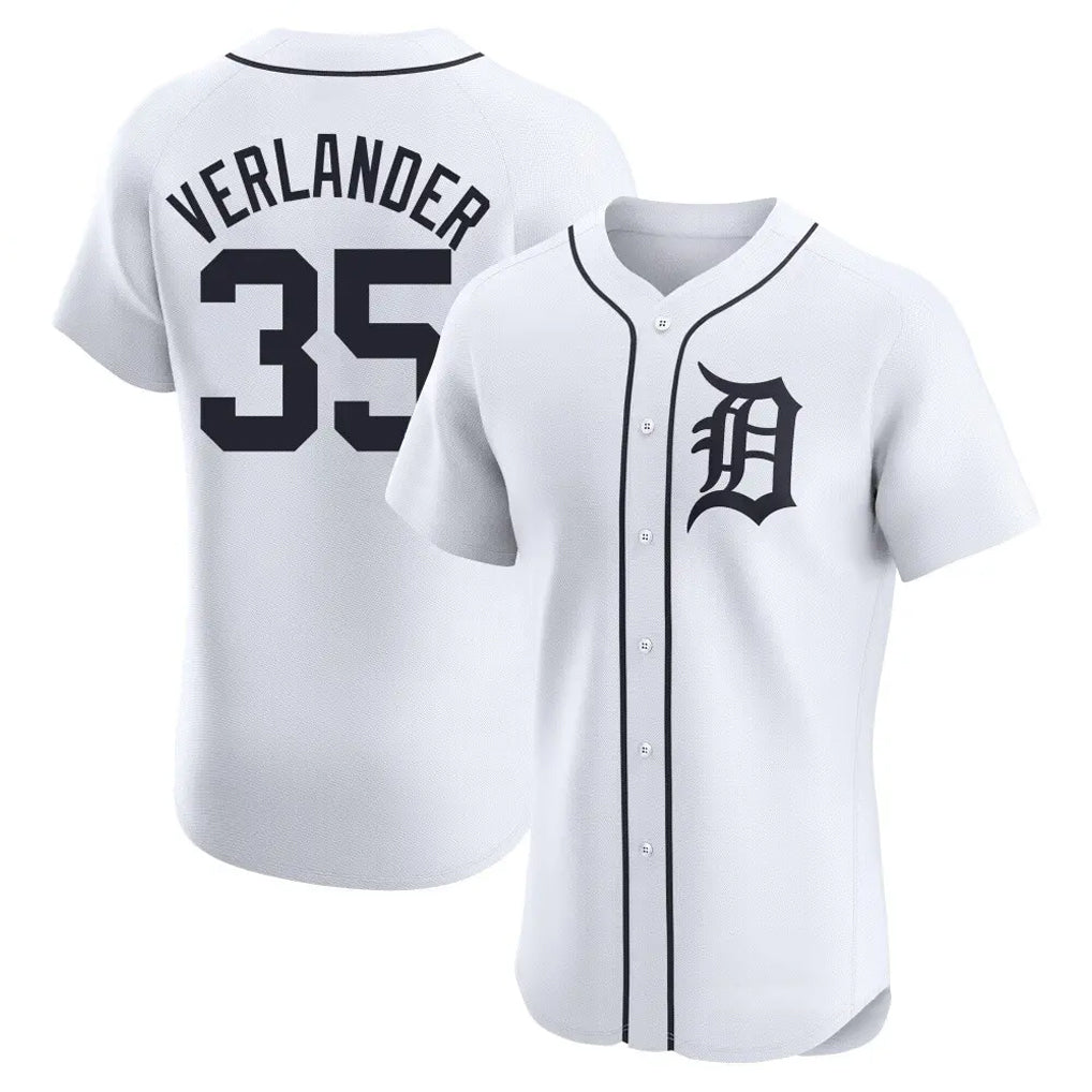 Detroit Tigers #35 Justin Verlander Player White AmberGomez Limited Elite Home Stitched Jerseys