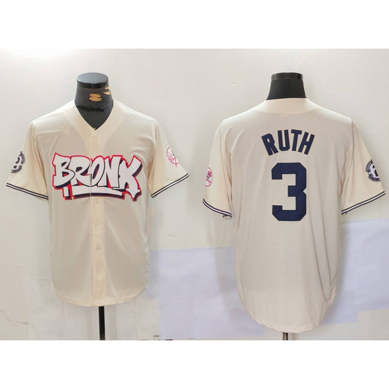 New York Yankees #3 Babe Ruth Cream AmberGomez Limited Stitched Jersey 2