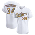 Los Angeles Dodgers #34 Fernando Valenzuela Player White Gold AmberGomez Limited Elite Home Stitched Jerseys