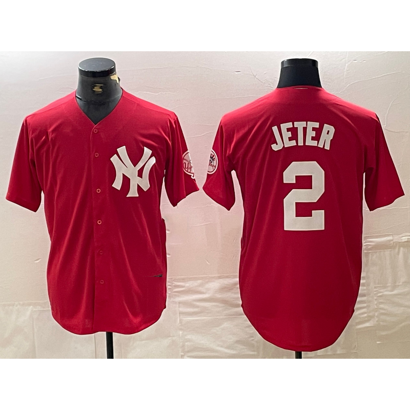 New York Yankees #2 Derek Jeter Red AmberGomez Fashion Cool Base Jersey