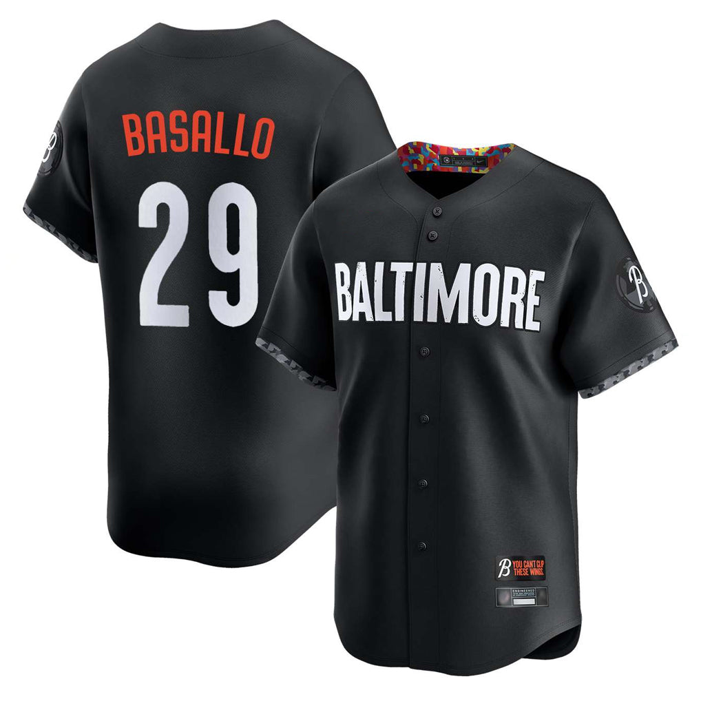 Baltimore Orioles #29 Samuel Basallo Player Black AmberGomez City Connect Limited Home Game Stitched Jerseys