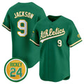 Oakland Athletics #9 Reggie Jackson Green AmberGomez 2024 Limited With Rickey Henderson Patch Stitched Jersey