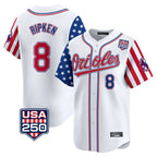 Baltimore Orioles #8 Cal Ripken Player White AmberGomez USA 250 Independence Day Vapor Premier Home Game Stitched Jerseys