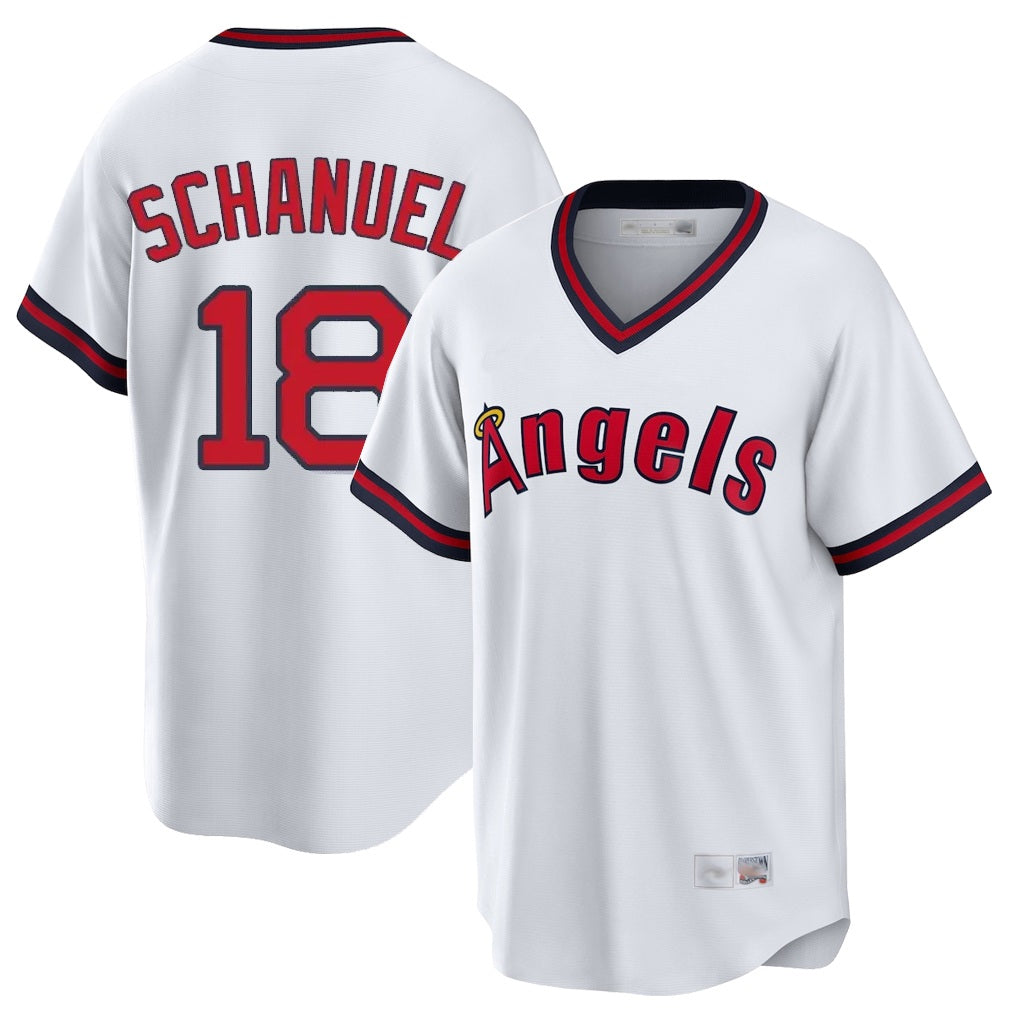 Los Angeles Angels #18 Nolan Schanuel Player White AmberGomez T-shirt Home Game Stitched Jerseys
