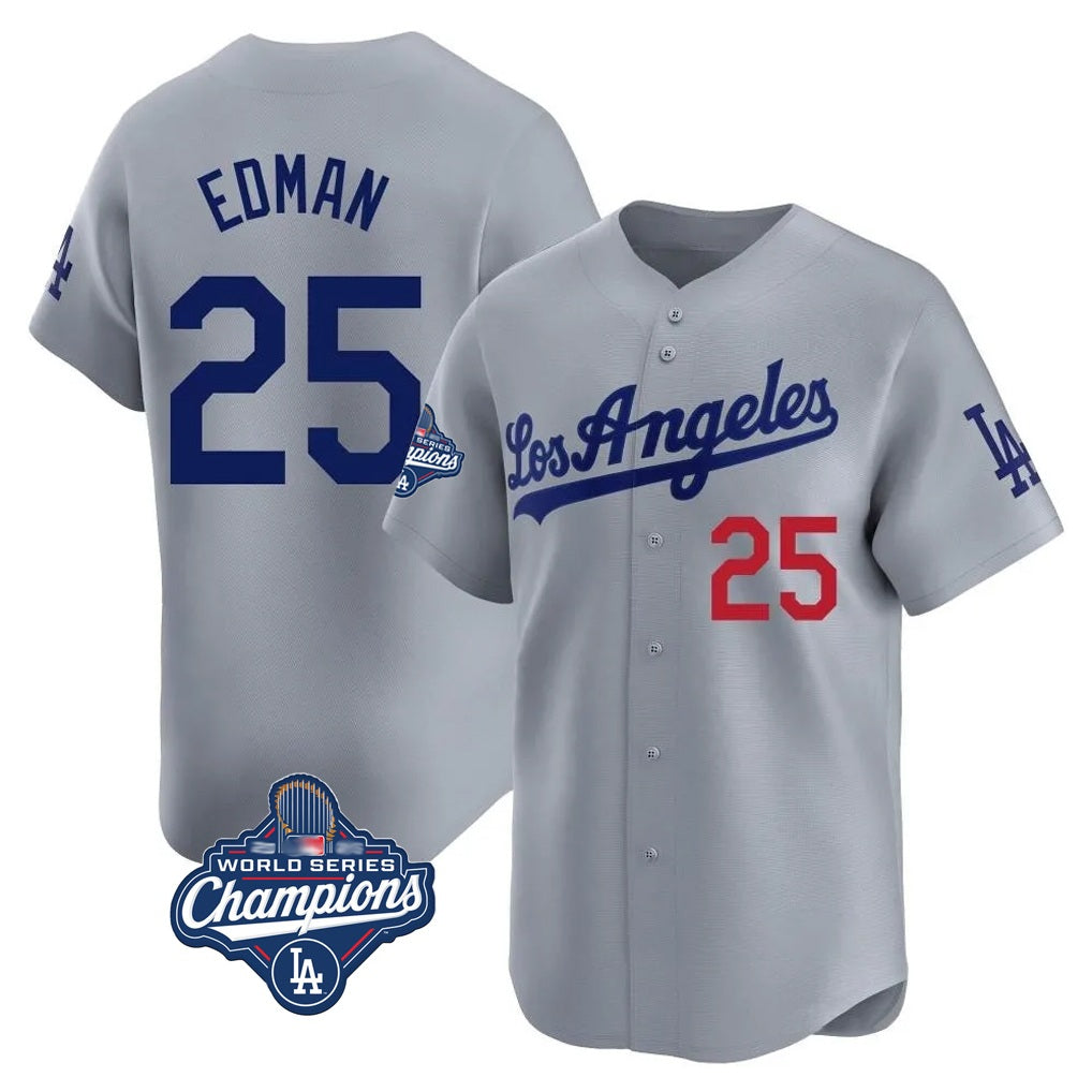 Los Angeles Dodgers #25 Tommy Edman Player Gray AmberGomez World Series Meet Limited Home Stitched Jerseys