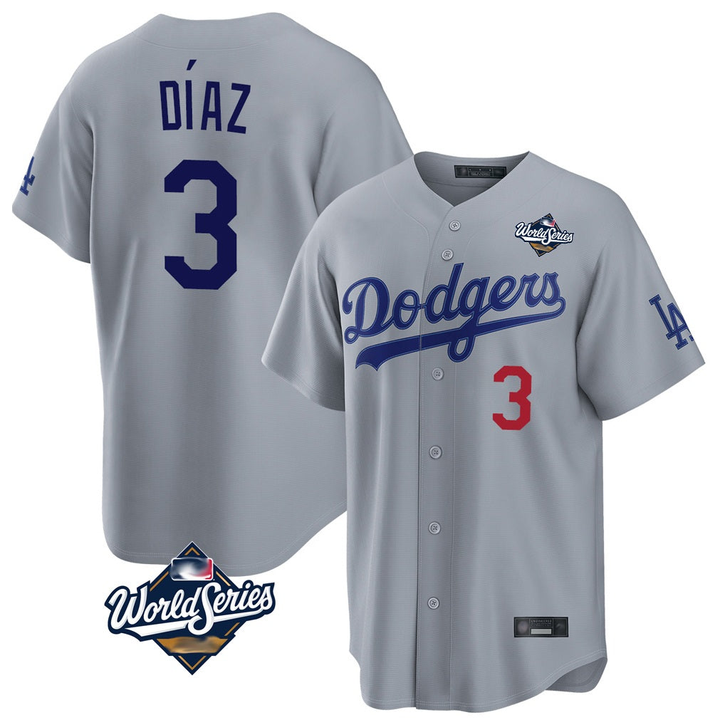 Los Angeles Dodgers #3 Edwin D¨ªaz Player Gray AmberGomez World Series Game Home Stitched Jerseys