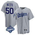 Los Angeles Dodgers #50 Mookie Betts Player Gray AmberGomez World Series Meet Game Stitched Jerseys