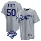 Los Angeles Dodgers #50 Mookie Betts Player Gray AmberGomez World Series Meet Game Stitched Jerseys