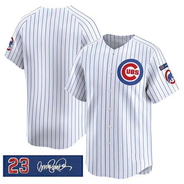 Chicago Cubs Blank White AmberGomez Pinstripe 'Ryne Sandberg Tribute' Vapor Limited V3 Stitched Jersey