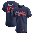 Atlanta Braves #27 Austin Riley Player Navy AmberGomez Limited Elite Home Game Stitched Jerseys