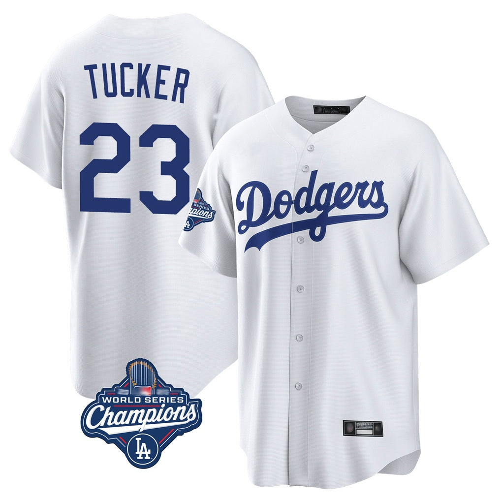Los Angeles Dodgers #23 Kyle Tucker Player White AmberGomez World Series Meet Game Home Stitched Jerseys