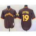 San Diego Padres #19 Tony Gwynn Brown AmberGomez Throwback Stitched Jersey