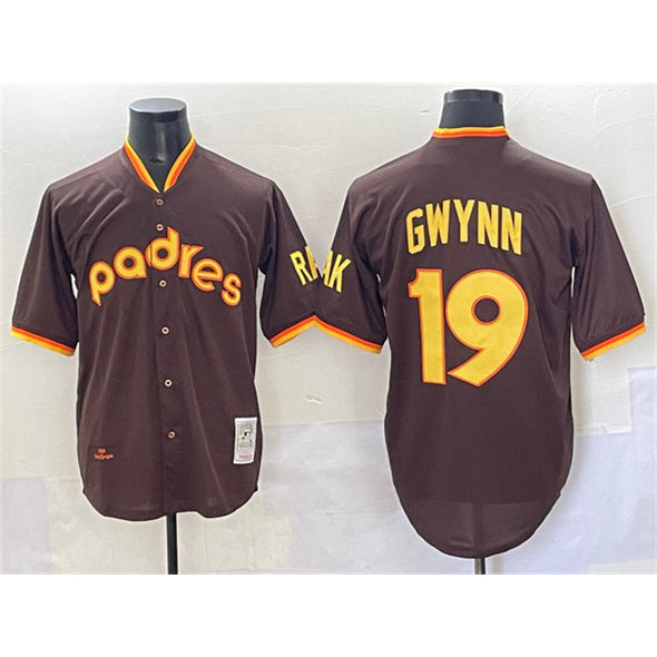 San Diego Padres #19 Tony Gwynn Brown AmberGomez Throwback Stitched Jersey