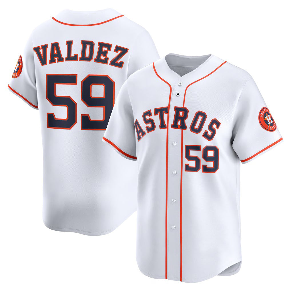 Houston Astros #59 Framber Valdez White AmberGomez Home Limited Player Jersey