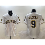 Milwaukee Brewers #9 Bob Uecker White AmberGomez With Home Patch Limited Stitched Jersey
