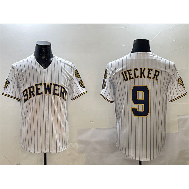 Milwaukee Brewers #9 Bob Uecker White AmberGomez With Home Patch Limited Stitched Jersey