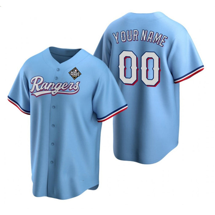 Custom Texas Rangers Active Player Blue AmberGomez 2023 World Series Stitched Jersey