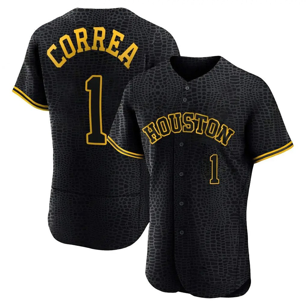 Houston Astros #1 Carlos Correa Player Black AmberGomez Snake Skin City Limited Elite Home Stitched Jerseys