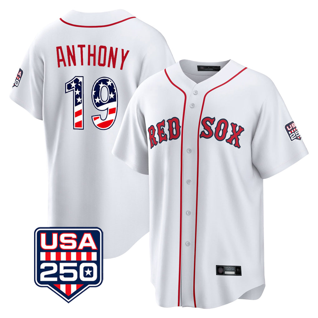 Boston Red Sox #19 Roman Anthony Player White AmberGomez USA 250 Fourth of July Home Game Stitched Jerseys