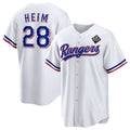 Texas Rangers #28 Jonah Heim 2023 White AmberGomez World Series Stitched Jersey