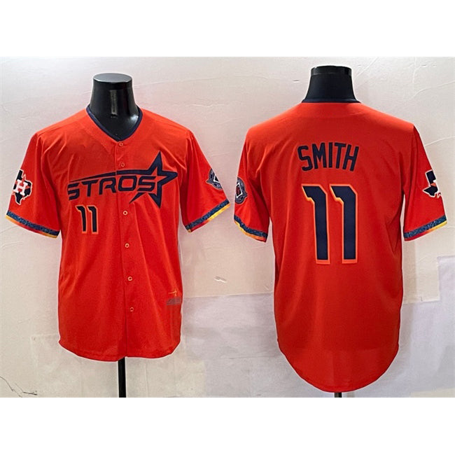 Houston Astros #11 Cam Smith Orange AmberGomez 2025 City Connect With Texas Patch Limited Stitched Jersey