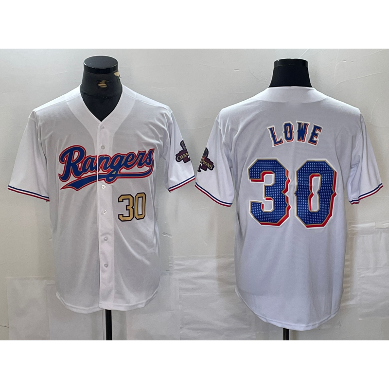 Texas Rangers #30 Nathaniel Lowe Number White AmberGomez 2024 Gold Collection Limited Cool Base Jersey 2