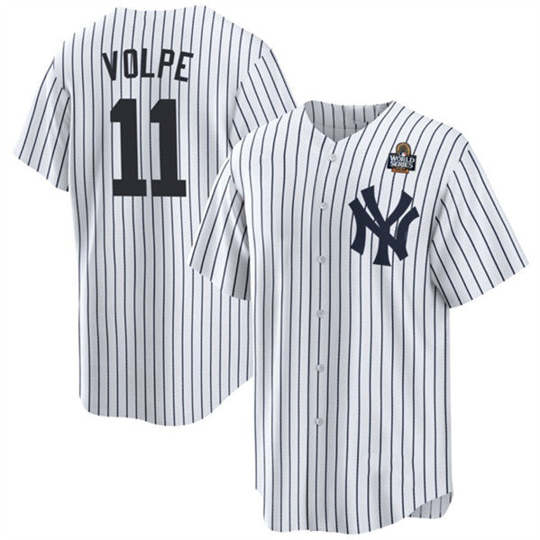 New York Yankees #11 Anthony Volpe White AmberGomez 2024 World Series With Name Cool Base Stitched Jersey