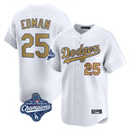 Los Angeles Dodgers #25 Tommy Edman Player White Gold AmberGomez World Series Meet Collection Limited Home Stitched Jerseys