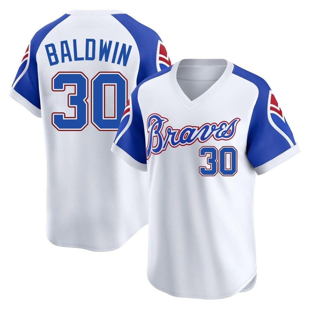 Atlanta Braves #30 Drake Baldwin Player White AmberGomez Throwback Cooperstown Collection T-shirt Game Stitched Jerseys