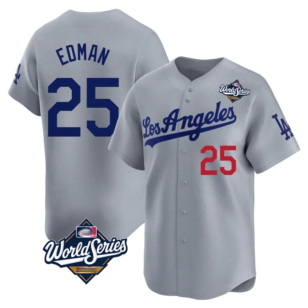 Los Angeles Dodgers #25 Tommy Edman Player Gray AmberGomez World Series Limited Home Stitched Jerseys