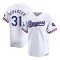 Texas Rangers #31 Max Scherzer White AmberGomez 2023 World Series Champions Stitched Jersey