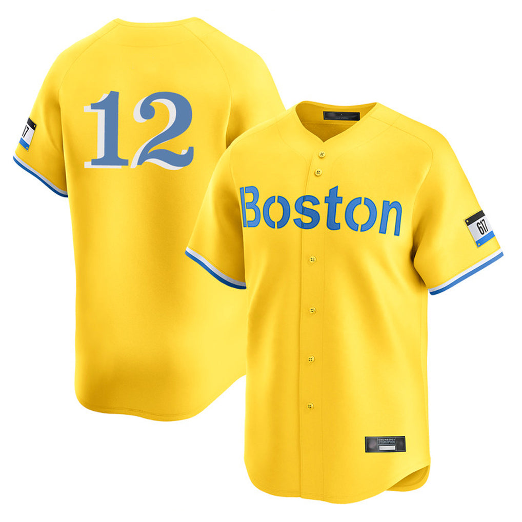 Boston Red Sox #12 Connor Wong Player Yellow AmberGomez Limited Home Game Stitched Jerseys1