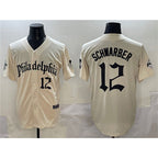 Philadelphia Phillies #12 Kyle Schwarber Cream AmberGomez Gothic Vapor Limited Stitched Jersey