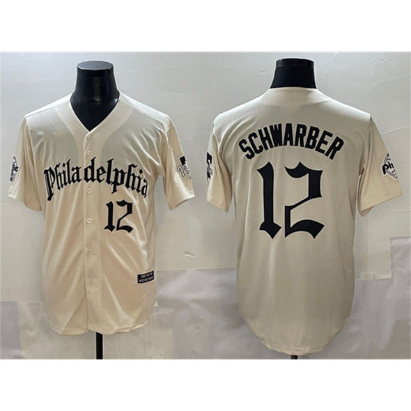 Philadelphia Phillies #12 Kyle Schwarber Cream AmberGomez Gothic Vapor Limited Stitched Jersey
