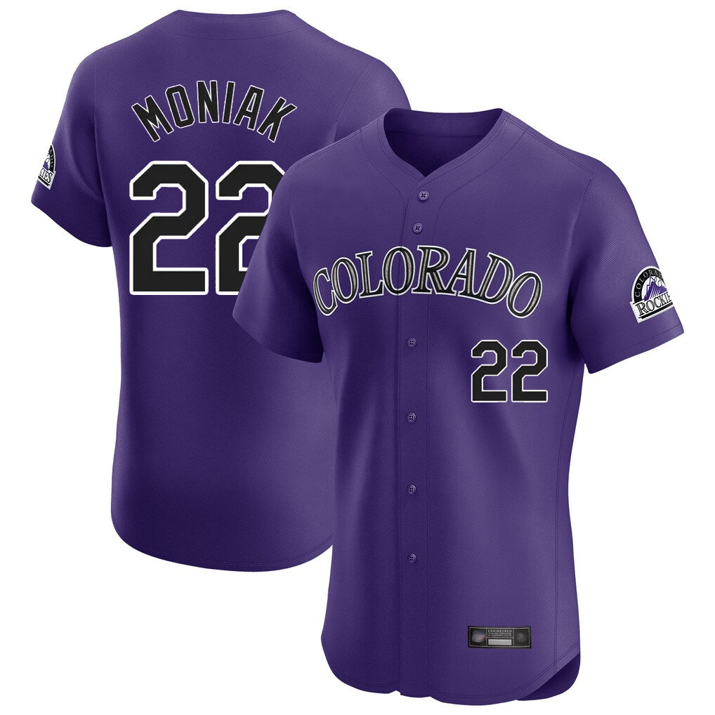 Colorado Rockies #22 Mickey Moniak Player Purple AmberGomez Limited Elite Home Stitched Jerseys