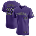 Colorado Rockies #22 Mickey Moniak Player Purple AmberGomez Limited Elite Home Stitched Jerseys