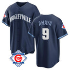 Chicago Cubs #9 Miguel Amaya Player Navy AmberGomez 150th Anniversary City Connect Home Game Stitched Jerseys