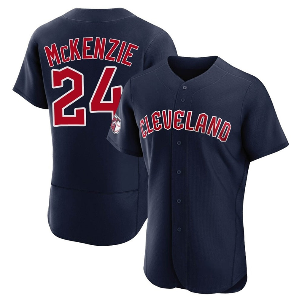 Cleveland Guardians #24 Triston McKenzie Player Navy AmberGomez Limited Elite Home Stitched Jerseys