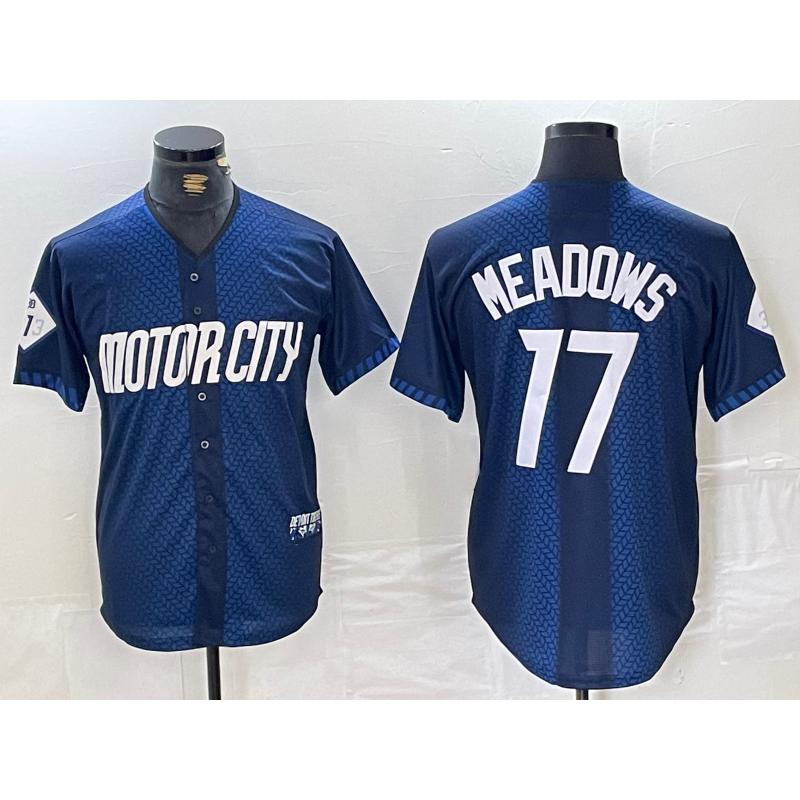 Detroit Tigers #17 Parker Meadows Navy AmberGomez 2024 City Connect Cool Base Limited Stitched Jersey