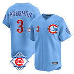 Chicago Cubs #3 Alex Bregman Player Light Blue AmberGomez 150th Anniversary Limited Home Stitched Jerseys