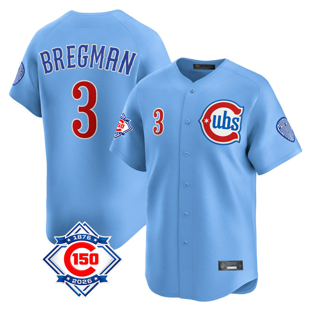 Chicago Cubs #3 Alex Bregman Player Light Blue AmberGomez 150th Anniversary Limited Home Stitched Jerseys