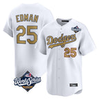 Los Angeles Dodgers #25 Tommy Edman Player White Gold AmberGomez World Series Collection Limited Home Stitched Jerseys