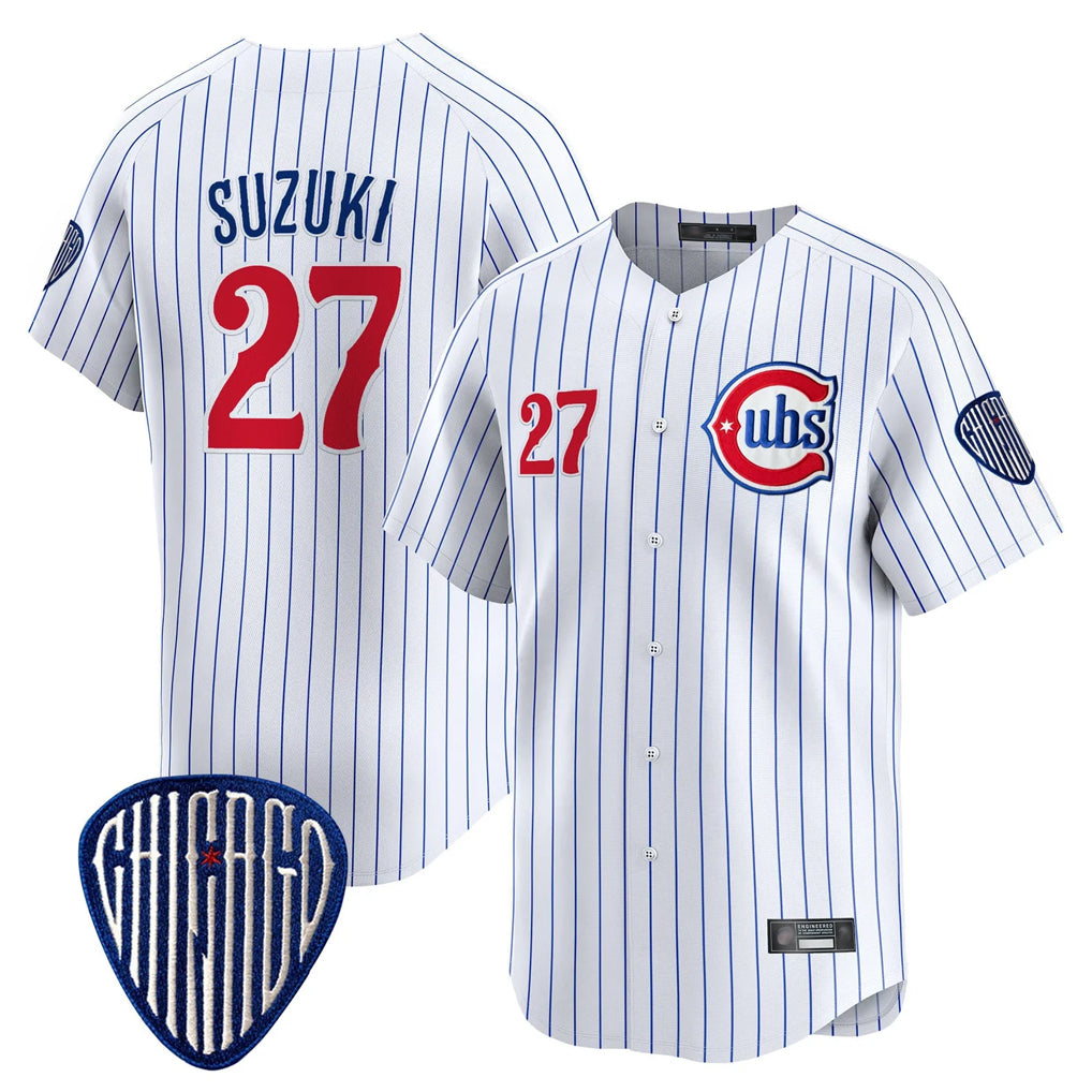 Chicago Cubs #27 Seiya Suzuki Player White AmberGomez Pinstripe Vapor Premier Limited Home Stitched Jerseys