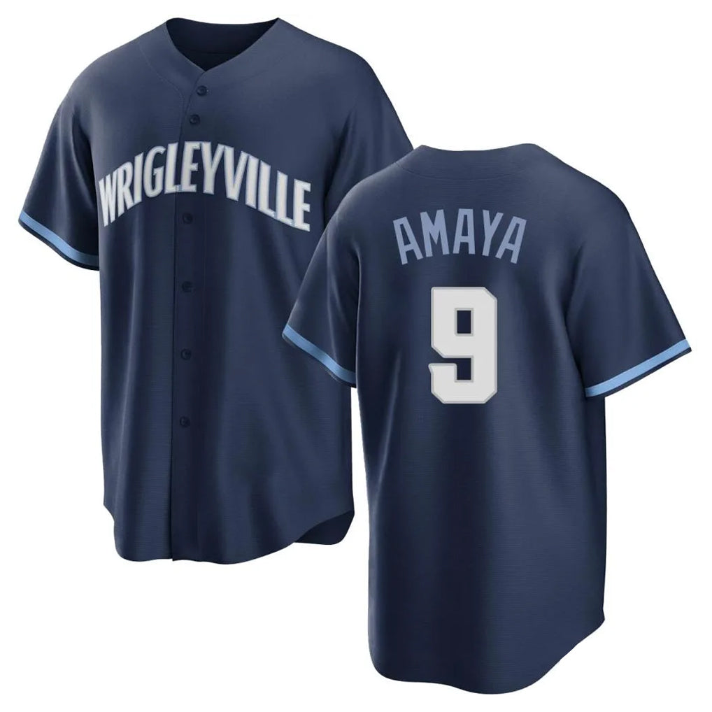 Chicago Cubs #9 Miguel Amaya Player Navy AmberGomez City Connect Home Game Stitched Jerseys
