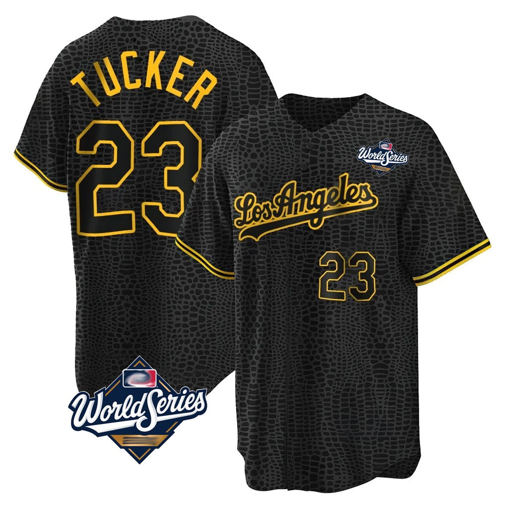 Los Angeles Dodgers #23 Kyle Tucker Player Black Gold AmberGomez World Series Limited Home Stitched Jerseys