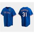 Texas Rangers #31 Max Scherzer Royal AmberGomez 2023 World Series Stitched Jersey