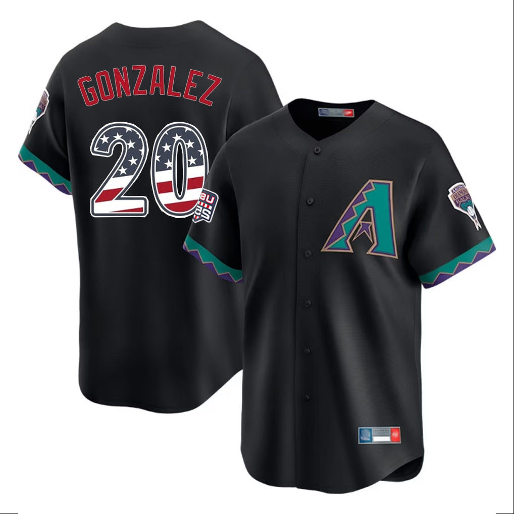 Arizona Diamondbacks #20 Luis Gonzalez Player Black AmberGomez USA 250 Fourth of July Home Game Stitched Jerseys