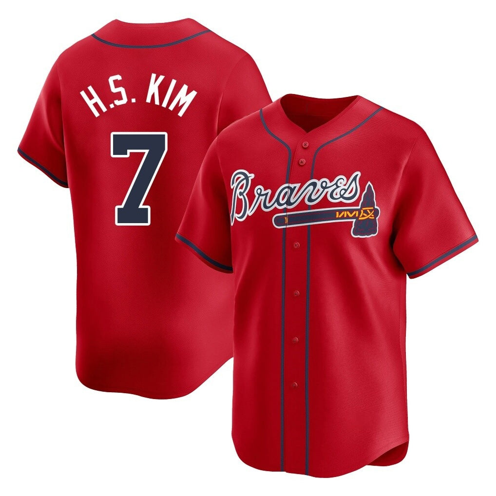 Atlanta Braves #7 Ha-Seong Kim Player Red AmberGomez Limited Home Game Stitched Jerseys